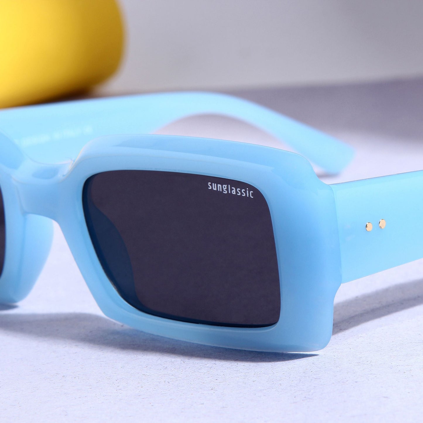 Victoria. Aqua Blue Black Polarized Rectangle Sunglasses