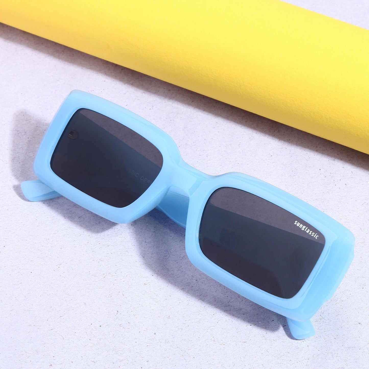 Victoria. Aqua Blue Black Polarized Rectangle Sunglasses