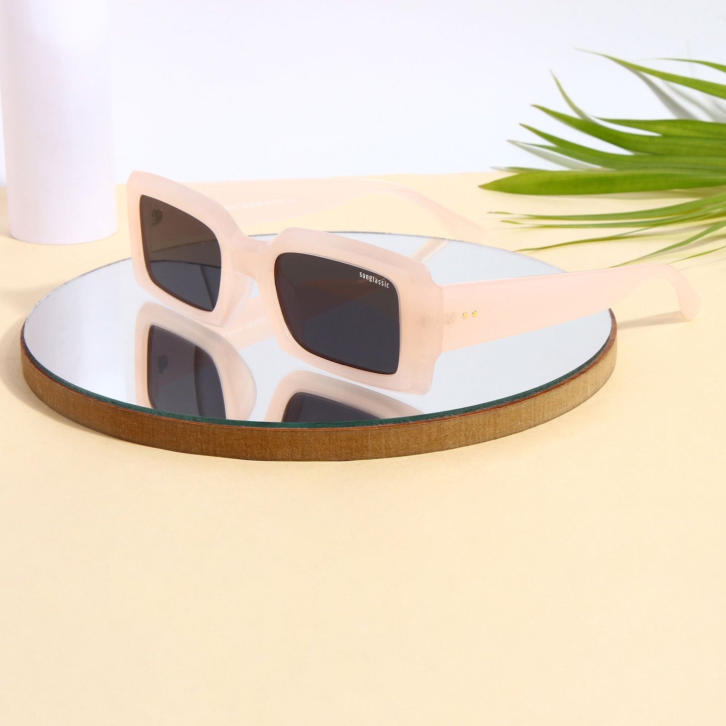 Victoria. Pink Black Polarized Rectangle Sunglasses