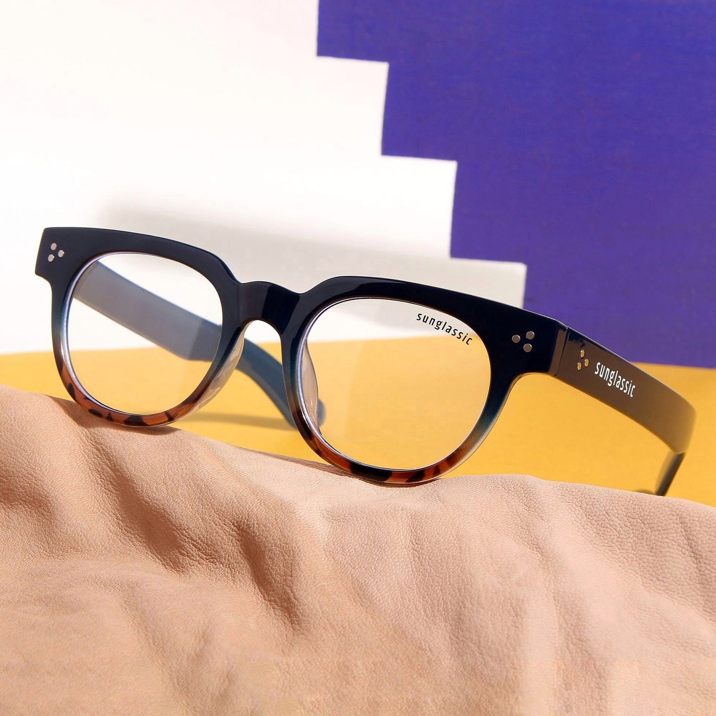 Professor. Blue Tortoise Clear Square Sunglasses